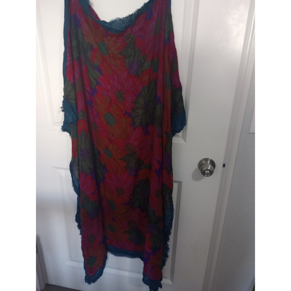Vintage 1990s Large Floral Scarf Wrap 50 x 54 Boho Rayon Abstract Flowers‎